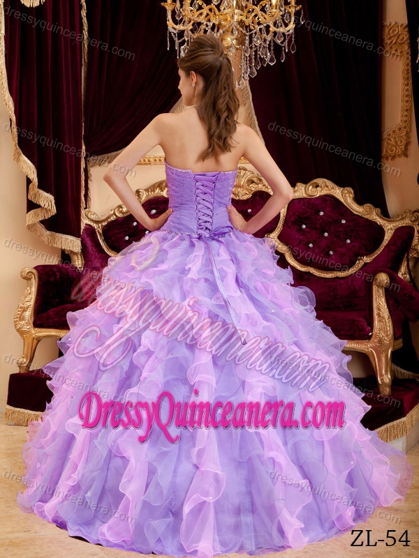Discount Lavender Sweetheart Organza Dress for Quinceanera with Beading