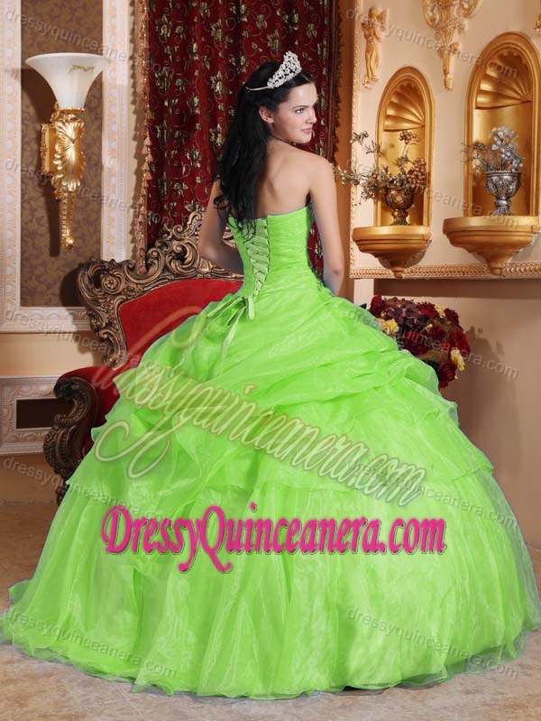Yellow Green Ball Gown Strapless Quinceanera Dresses with Beading