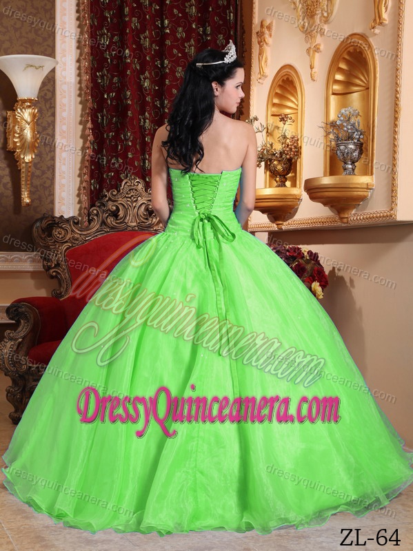 Spring Green Ball Gown Strapless Nice Quinceanera Dress in Organza