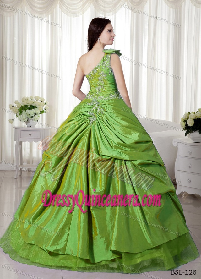 Simple One Shoulder Appliqued Quinceanera Dress in Taffeta and Organza