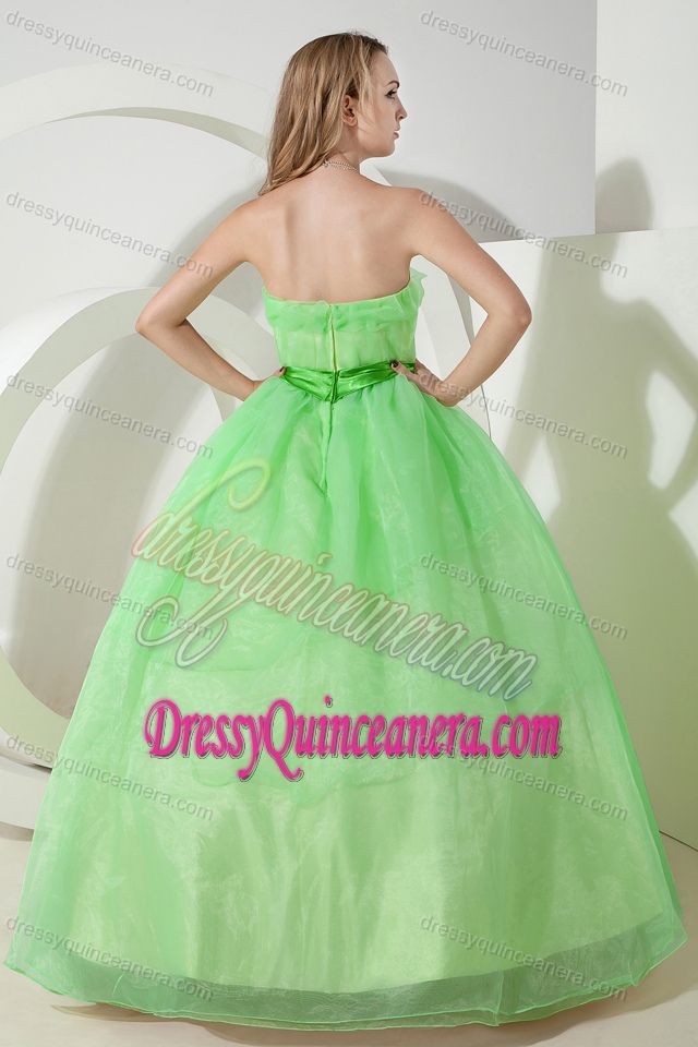 Apple Green Strapless Ball Gown Organza Quinceanera Dress with Belt on Promotion