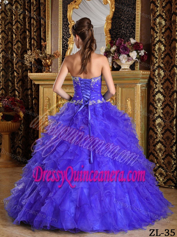 Attractive Ruffled Organza Sweetheart Spring Quinceanera Gown in Purple