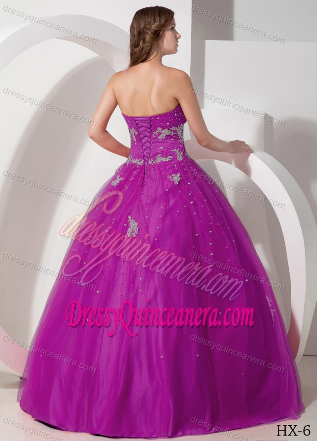 Sweetheart Tulle Quinceanera Dress with Appliques and Beading for Cheap