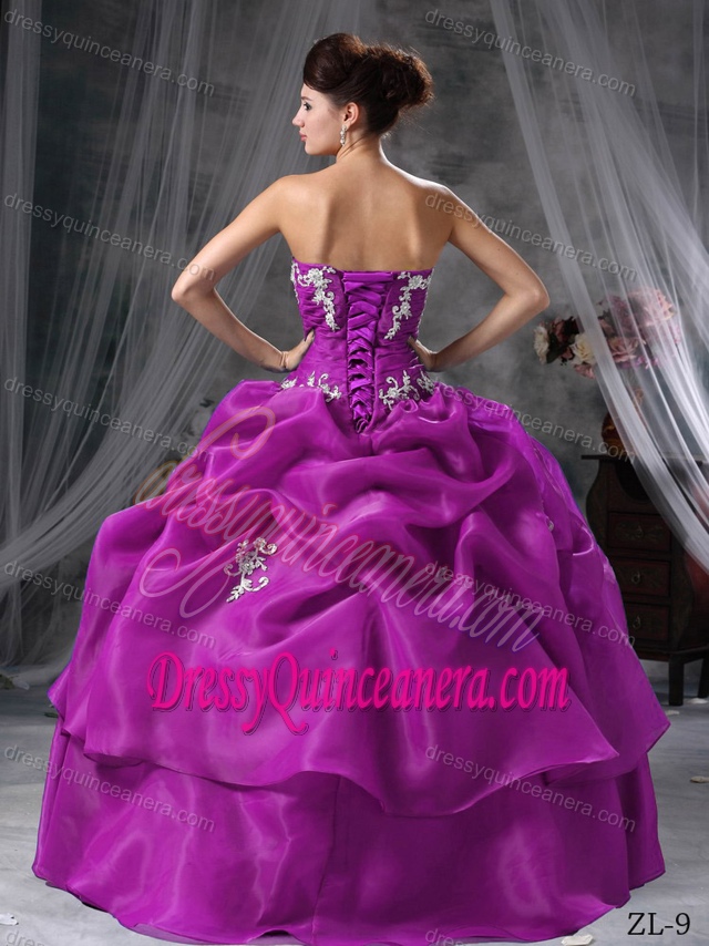 Attractive Sweetheart Organza Quinceanera Dress with Appliques and Pick-up