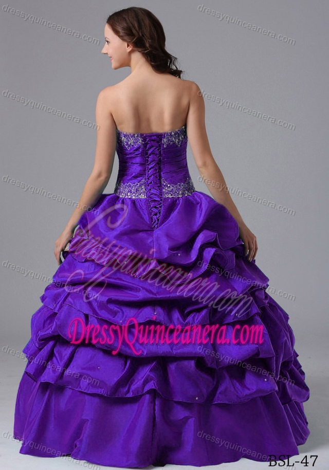 Purple Beaded and Ruched Quinceanera Dresses with Pick-ups on Promotion