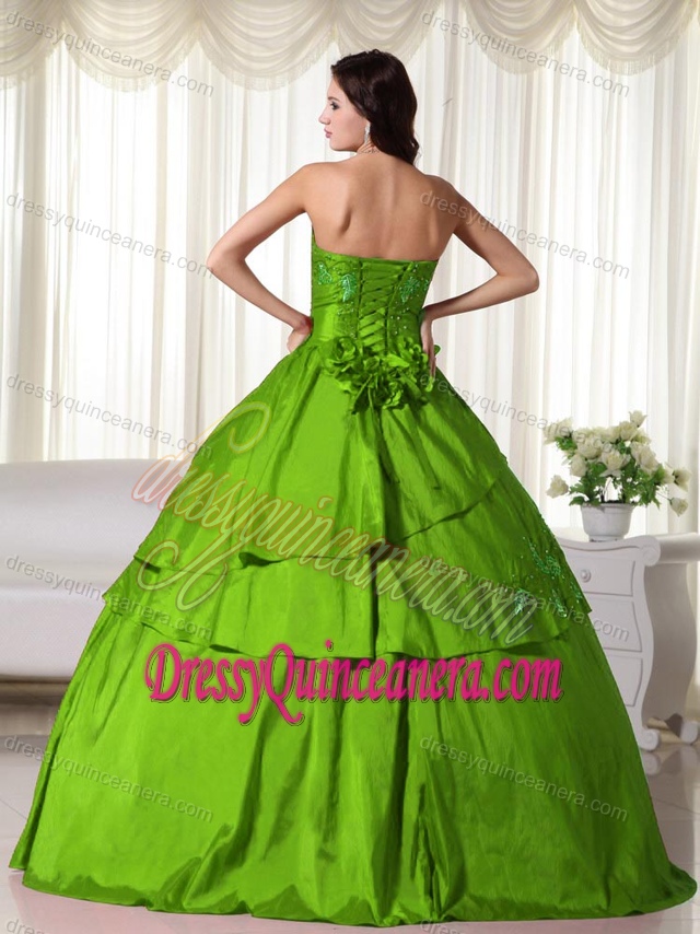 2013 Attractive Floor-length Taffeta Green Sweet 16 Dresses with Flowers