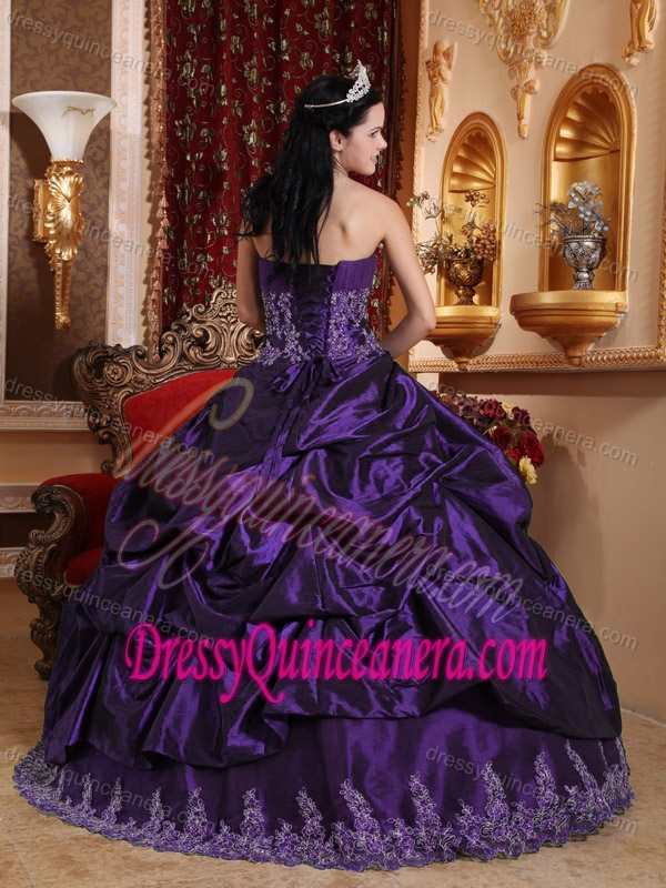 Pretty Dark Purple Dress for Quinceanera with Pick-ups and Sweetheart in Taffeta