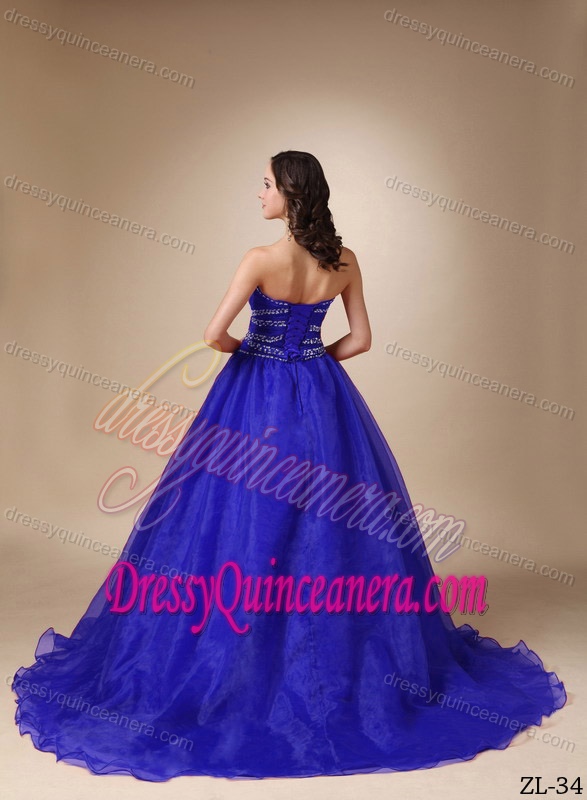 Chapel Train Taffeta and Organza Beaded Sweet 16 Quinceanera Dresses