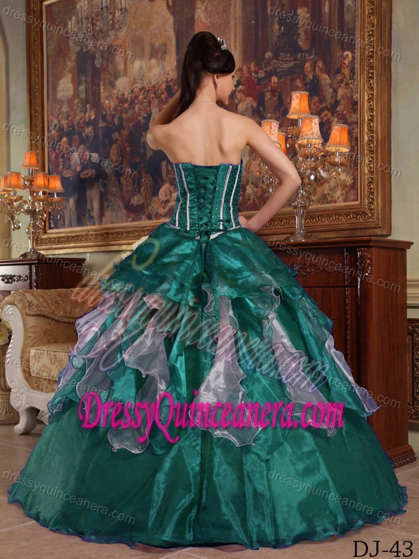Turquoise Organza Quinceanera Gown Dresses with Beading On Promotion