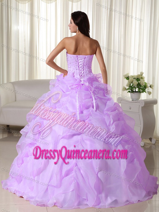 New Lavender Organza Beaded Quinceanera Dress with Pick-ups for Cheap