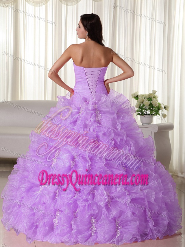 Lavender Strapless Organza Sweet 15 Dresses with Appliques and Beading