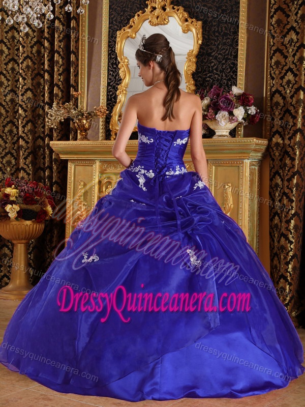 Royal Blue Appliqued Organza and Satin New Dresses for Quinceanera