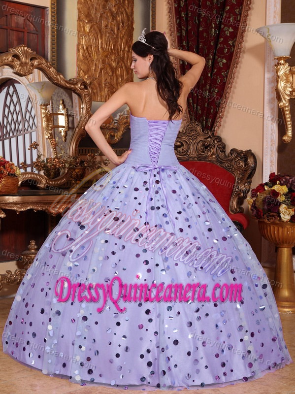 Lilac Sweetheart Ball Gown Ruched Beaded Sweet 16 Dress with Paillettes for Cheap