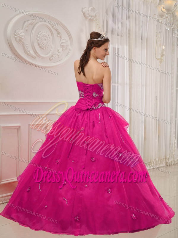 Strapless Floor-length Sweet 16 Dresses with Appliques in Taffeta and Organza