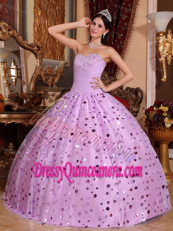 Cheap Sweetheart Beading Sweet 16 Dresses with Sequins in Lavender on Sale