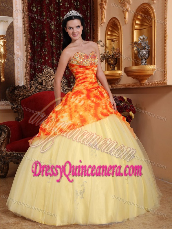 Multi-colored Printed Sweetheart Quinceanera Dress with Beadings on Promotion