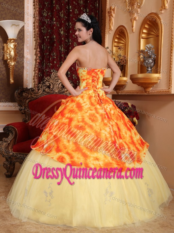 Multi-colored Printed Sweetheart Quinceanera Dress with Beadings on Promotion