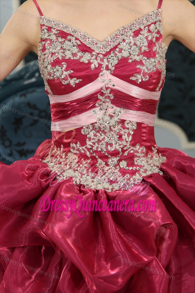 Exclusive Beaded Chapel Train Organza Fuchsia with Spaghetti Strap