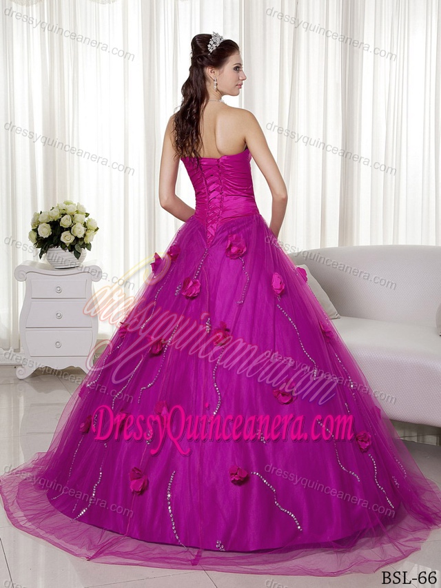 Fuchsia Dress for Quince with Sweetheart and Brush Train on Promotion