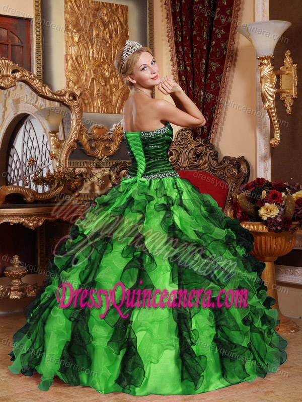 Multi-Color Beaded Sweetheart Organza Quinceanera Gowns with Ruffles