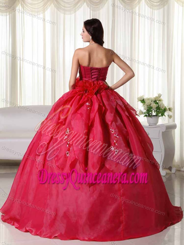 Brand New Red Strapless Quinceanera Dresses in Organza with Appliques