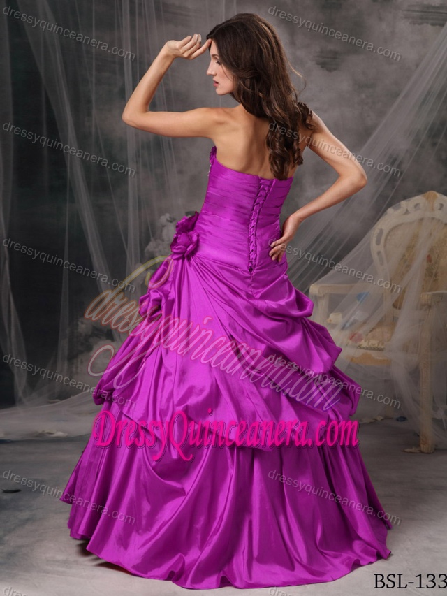 Beaded Fuchsia Strapless Princess Taffeta Quinceanera Dress with Pick-ups on Sale