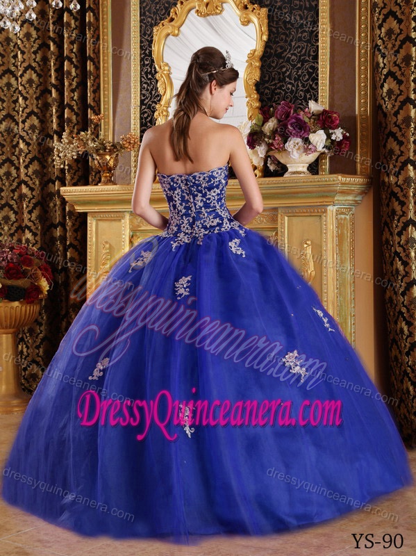 Appliqued Sweet Sixteen Quinceanera Dresses with Heart Shaped Neckline in Blue