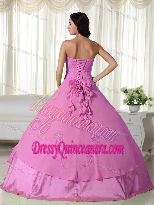 Clearance Rose Pink Sweetheart Beaded Quinceanera Dress with Rolling Flowers