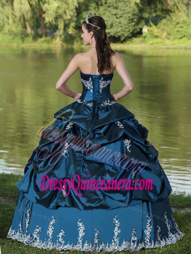 Custom Made Blue Embroidery Quinceanera Dress in Satin on Promotion