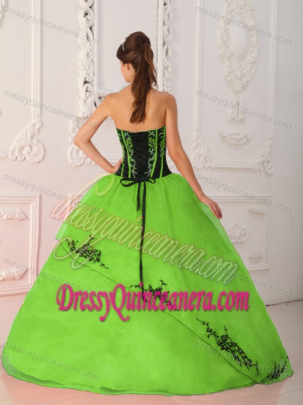 Spring Green Strapless Satin and Organza Quinceanera Dress on Promotion