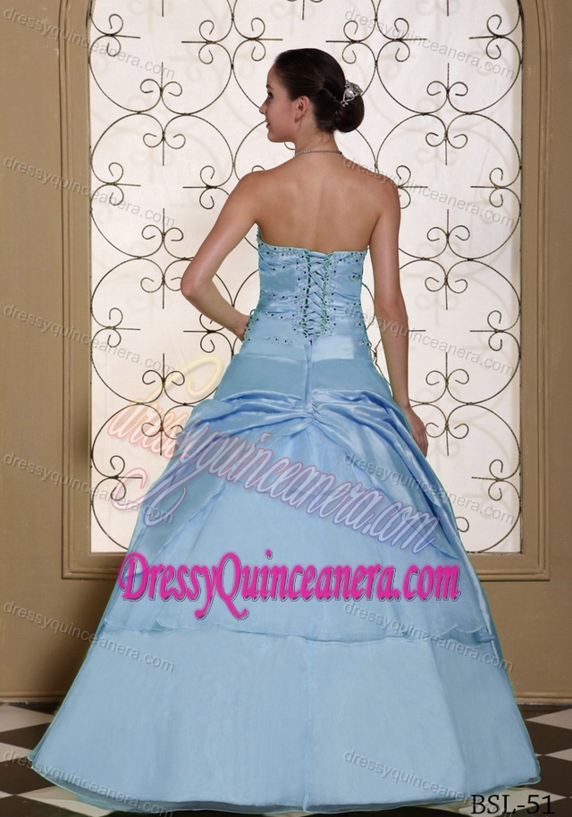 Sweetheart A-line Sweet 16 Dress with Ruches and Handmade Flower in Baby Blue