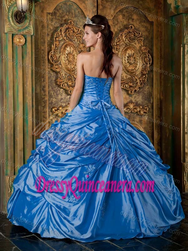 Appliqued Blue Strapless Floor-length Quinceanera Gown Dress for 2013