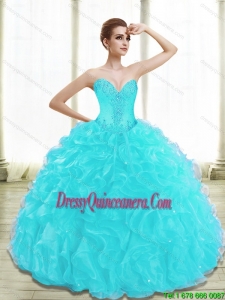 Luxurious Appliques and Ruffles Aqua Blue Quinceanera Dresses