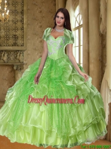 Luxurious Green Sweet 16 Dresses with Beading and Ruffles