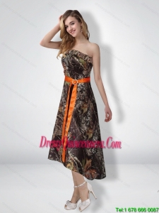 Short Strapless Strapless High Low Camo Dama Dresses with Sash