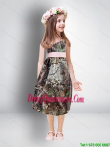 Cheap One Shoulder Tea Length Camo Little Girl Pageant Dreses