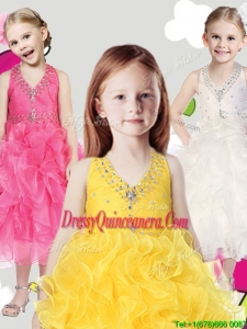 Cheap Halter Top Little Girl Pageant Dress with Beading and Ruffles