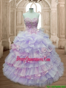Pretty Lavender and Pink Quinceanera Dress with Ruffled Layers and Appliques