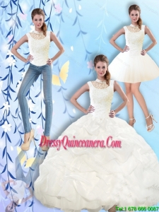 2015 Popular High Neck and Beaded Quinceanera Dresses with Pick Ups