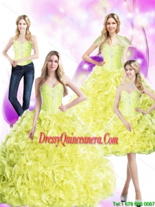 2015 Yellow New Style Quinceanera Dresses with Rolling Flowers and Beading
