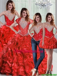 Pretty Sweetheart Red Perfect Sweet 15 Dresses with Beading and Ruffles