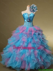 Elegant Multi Color Hand Made Flowers and Beaded Quinceanera Dresses for 2015 Summer