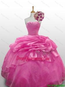2015 Fall Elegant Sweetheart Rose Pink Quinceanera Dresses with Paillette