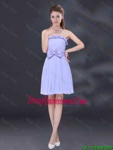 Beautiful Lavender A Line Strapless Dama Dresses with Bowknot