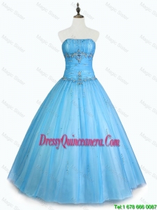 Beautiful Fashionable Simple Strapless Beaded Quinceanera Dresses with Floor Length