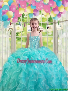 2015 Winter Lovely Aqua Blue Mini Quinceanera Dresses with Ruffles and Beading