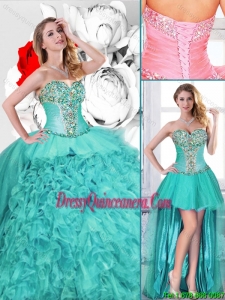 Gorgeous Turquoise Detachable Quinceanera Gowns with Beading