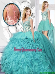 Popular Straps Detachable Quinceanera Dresses with Appliques and Ruffles