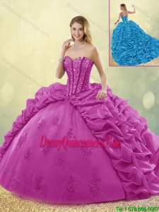 Best Selling Brush Train Beading Detachable Quinceanera Dresses in Fuchsia