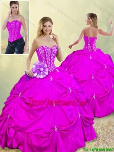 Fashionable Sweetheart Beading 2016 Detachable Quinceanera Dresses in Fuchsia